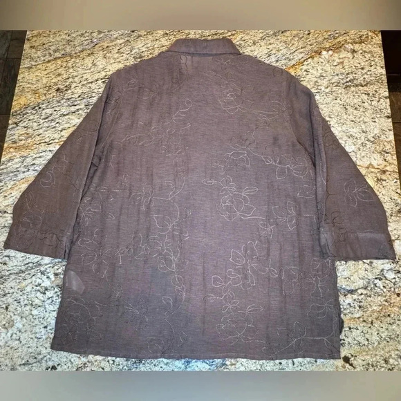 Alfred Dunner Brown Embroidered 3/4 Sleeve Button Front Shirt Women’s Size 14 - Picture 2 of 8
